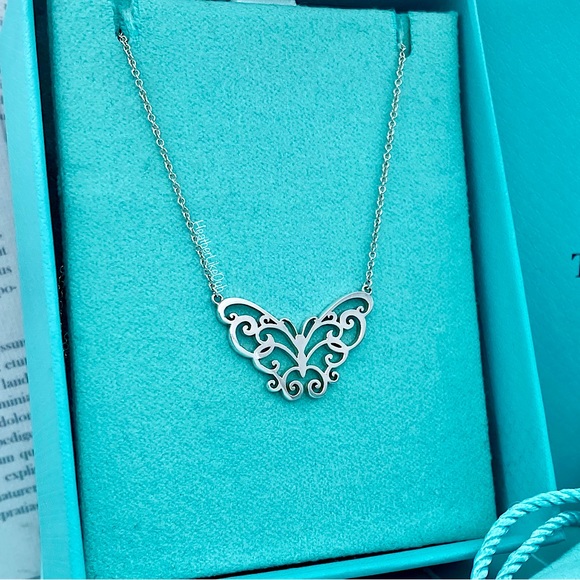 SOLD New RARE & RETIRED! Tiffany & Co. Enchant Butterfly Scroll Pendant Necklace - Picture 3 of 9